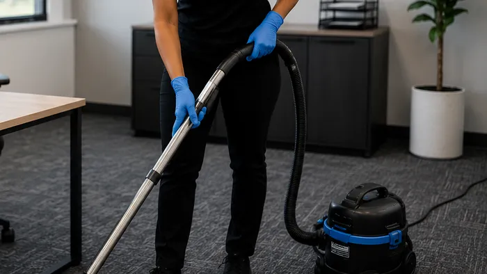 An office carpet being vacuumed