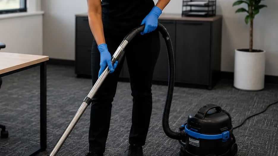 Illustrative image: an office carpet being vacuumed